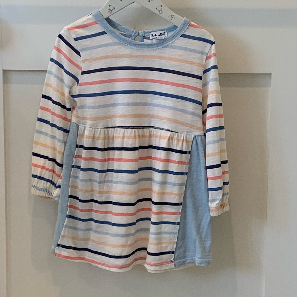 Splendid light cotton long sleeve blue pink striped dress sz 4 hardly worn.